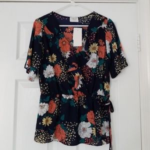 NWT Large navy floral top